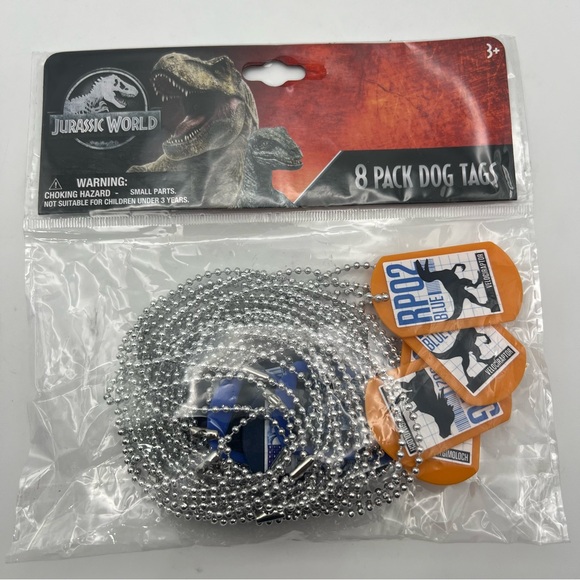 Jurrasic World Dog Tag Necklace Set, Party Favor 8 Pack - Picture 2 of 6